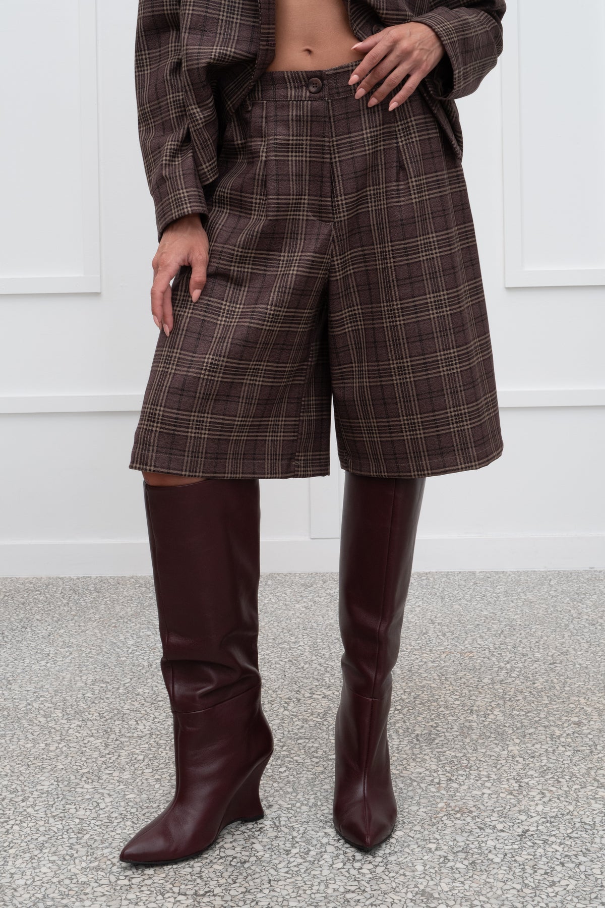 Audrey Plaid Bermuda - Bordeaux