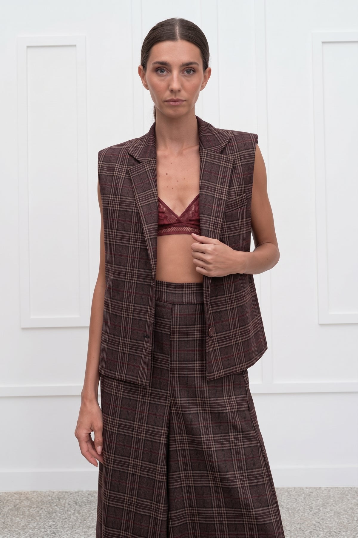 Astrid Plaid Pants - Bordeaux