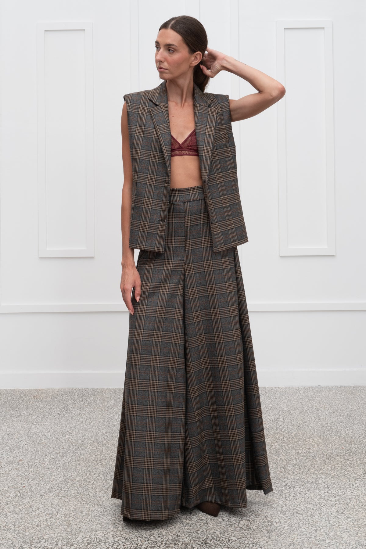 Astrid Plaid Pants - Grey