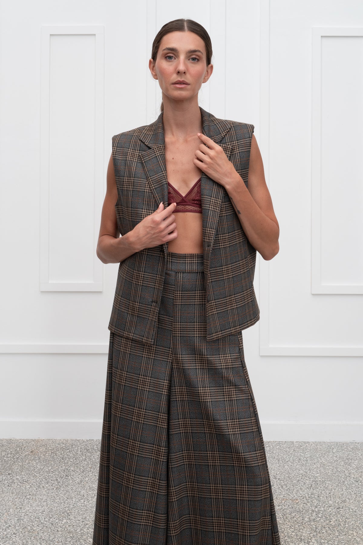Rosalind Plaid Vest - Grey
