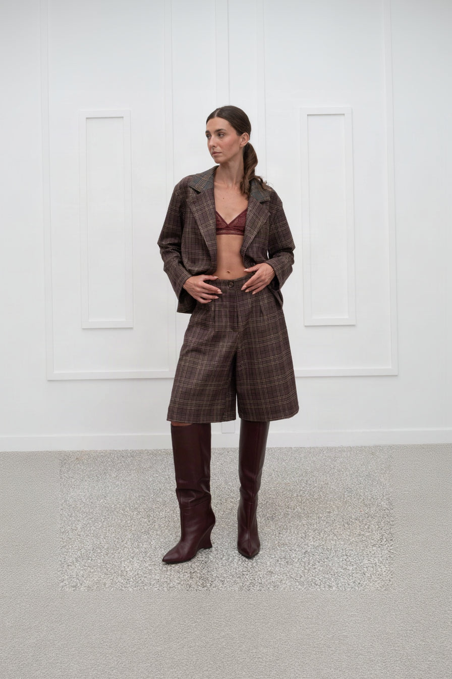 Audrey Plaid Bermuda - Bordeaux