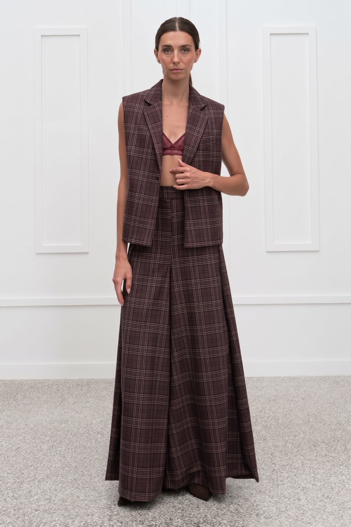 Astrid Plaid Pants - Bordeaux